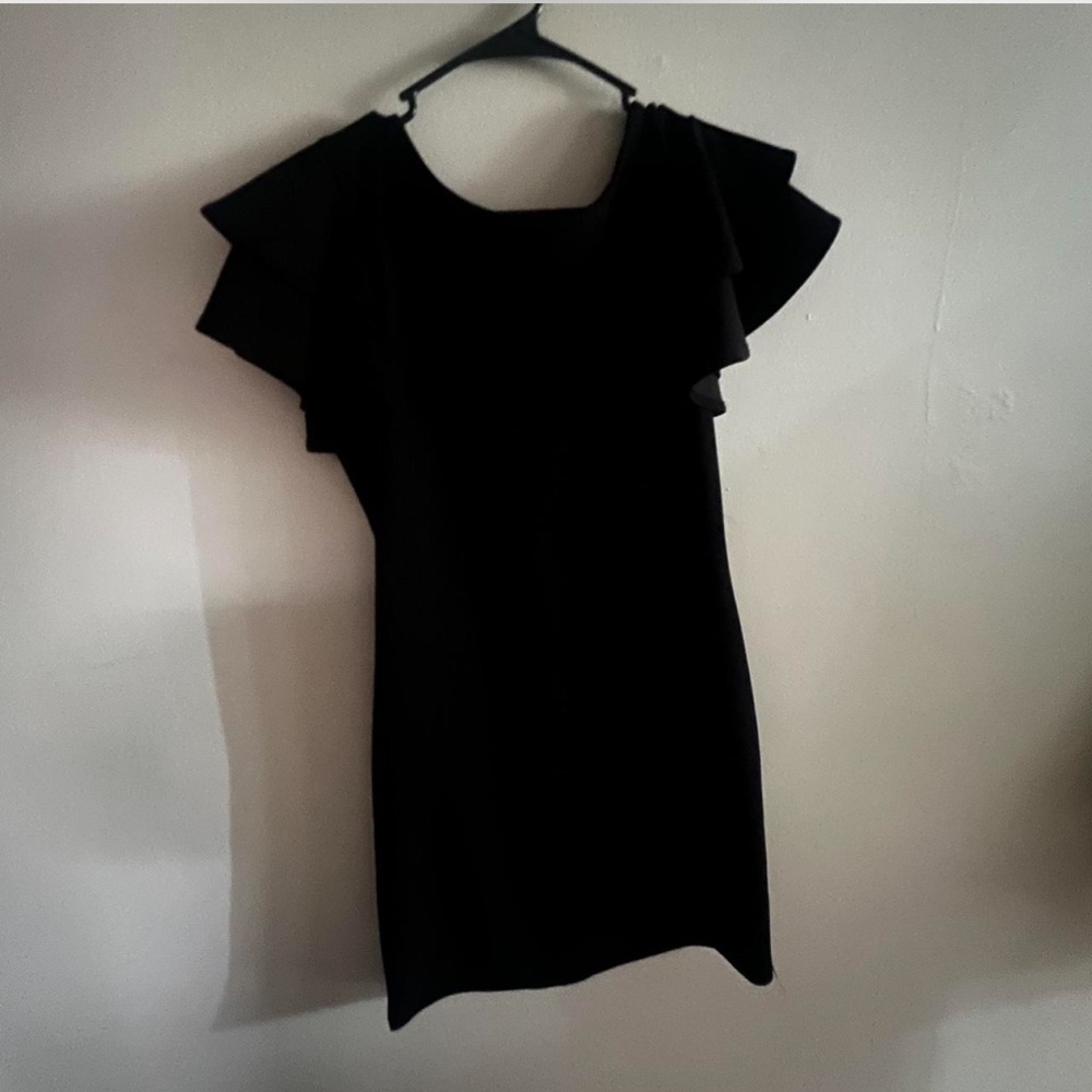 Chic Black Ruffle Sleeve Mini Dress